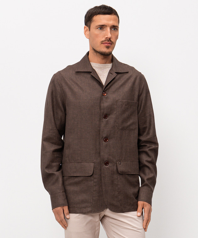 Stefano Ricci Коричневая рубашка из льна, шерсти и шелка SP008138B127HA изображение 3