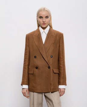 Brunello Cucinelli Коричневий жакет з льону з ланцюжком MH5277317