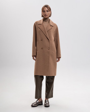 Twinset Коричневе двобортне пальто з вовною 262TP2011