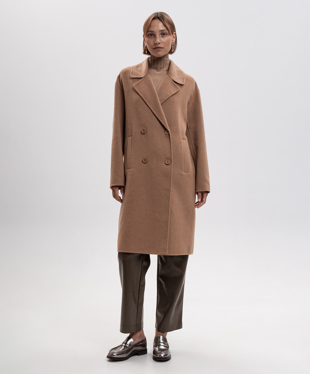 Twinset Коричневое двубортное пальто с шерстью 262TP2011 изображение 3