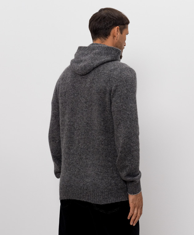 Brunello Cucinelli Серый свитер с шерстью альпаки и кашемиром с капюшоном MTF709909 изображение 4