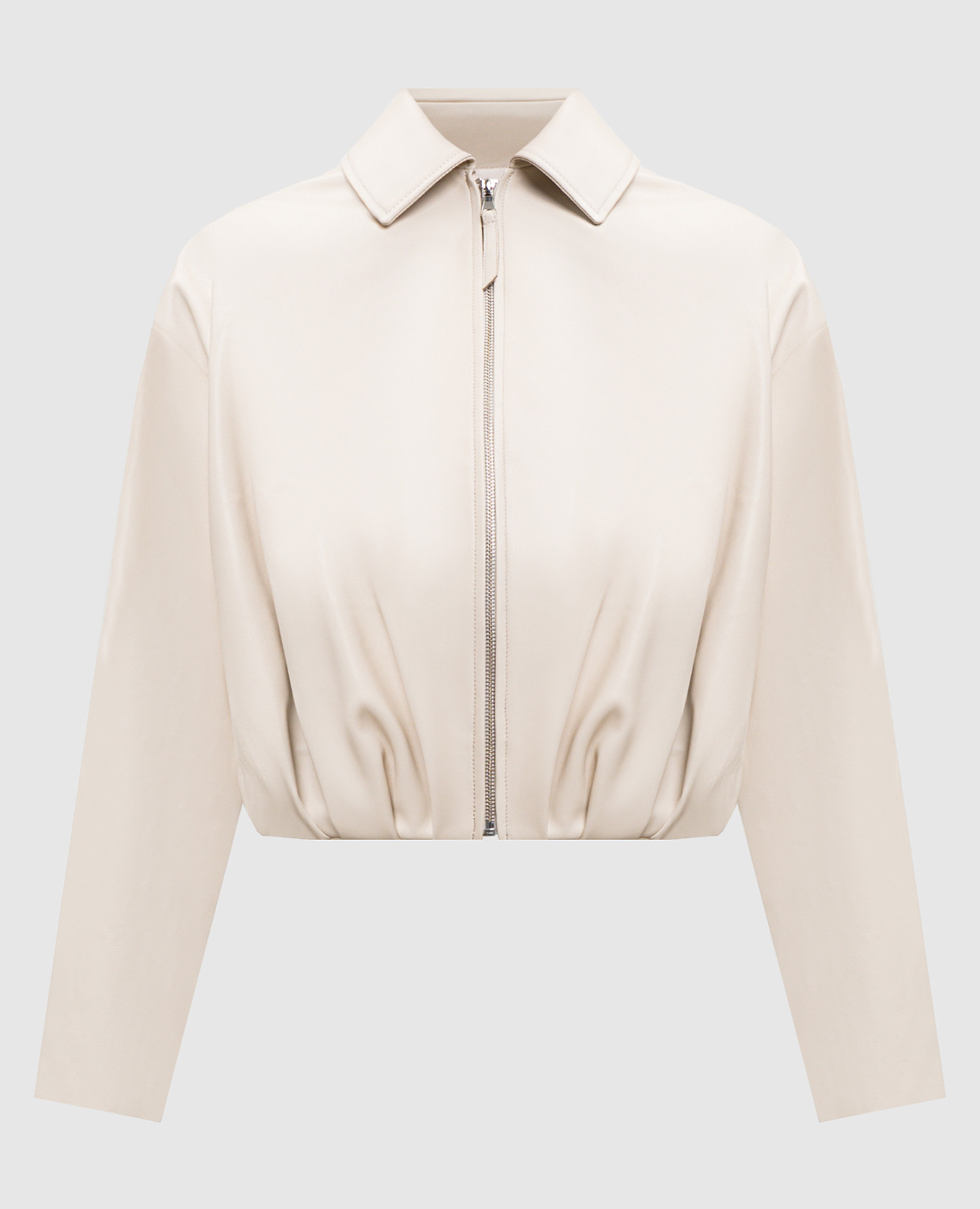 Бежевая кожаная укороченная куртка с драпировкой