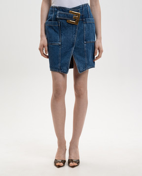 Balmain Синя джинсова спідниця міні з пряжкою GF1LBB28DG08