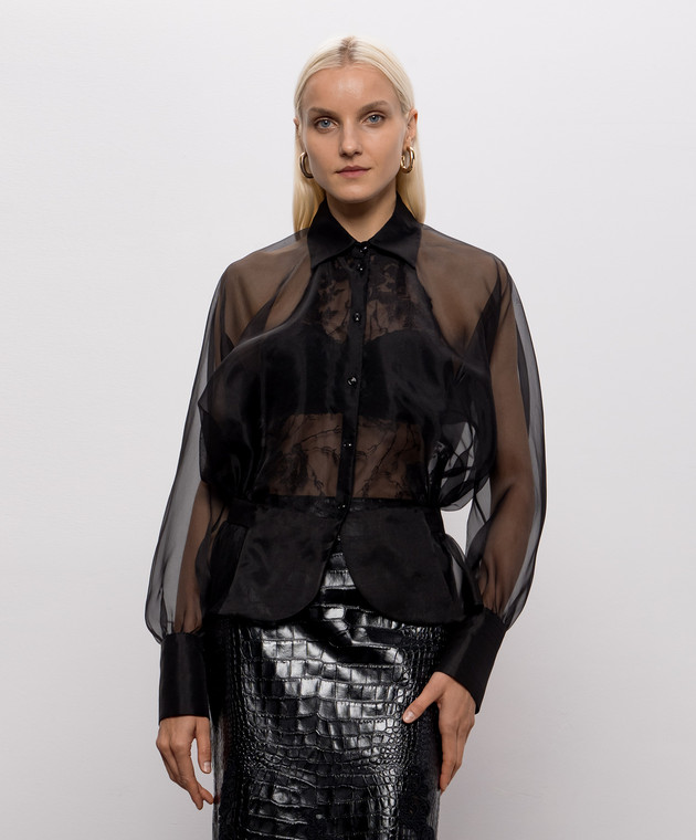 Ermanno Scervino Черная блуза из шелка D492K700APORG изображение 3