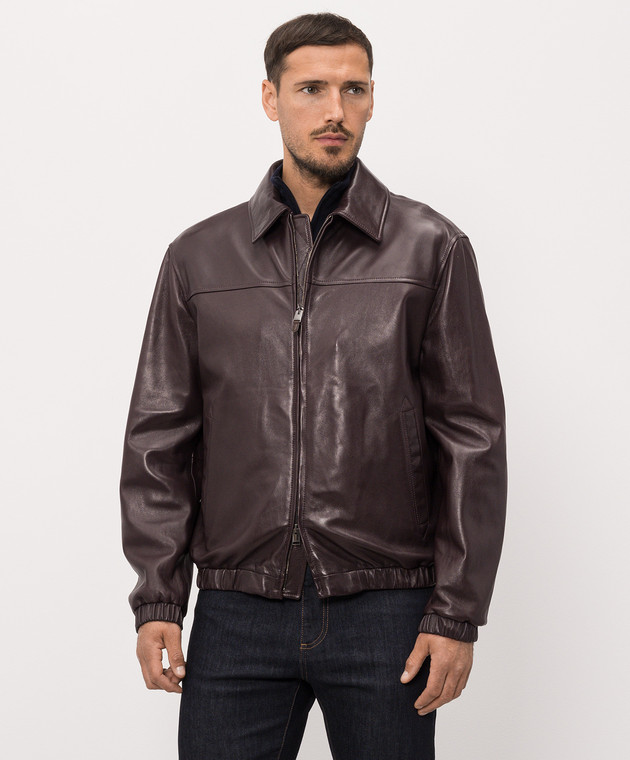 Canali Бордова шкіряна куртка LE00331O70533 зображення 3