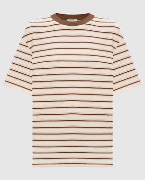 Brunello Cucinelli Бежева футболка з шовком в смужку MQ987DC400