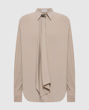 Brunello Cucinelli Бежева сорочка зі стрічкою MP091M2F06
