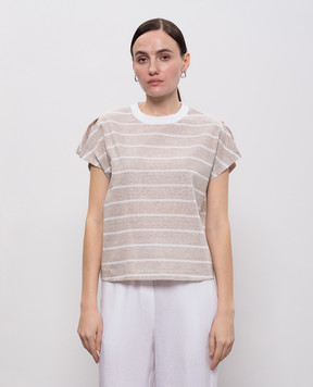 Peserico Бежевый топ с леном в полоску S06416J003028