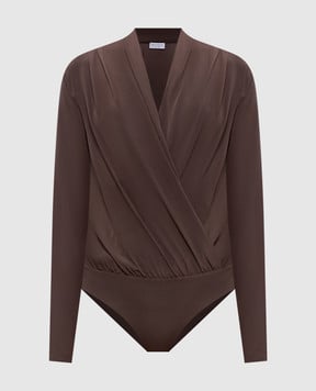 Brunello Cucinelli Коричневый боди из шелка MB993ED612