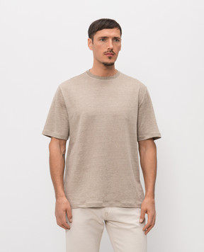 Agnona Бежева футболка з льону з вишивкою логотипа TT11U3YY3007