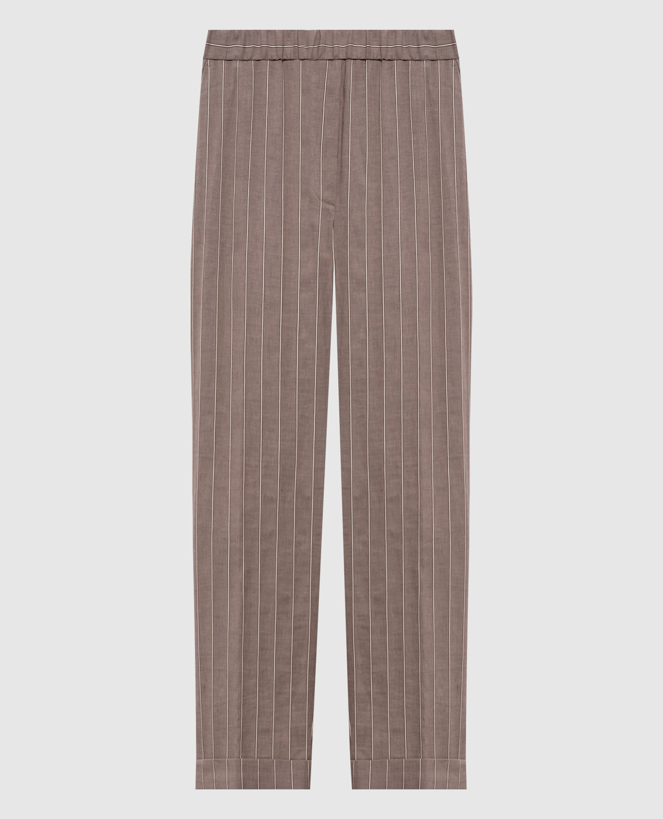 

Бежевые брюки с леном в полоску, Бежевый, Прямые брюки