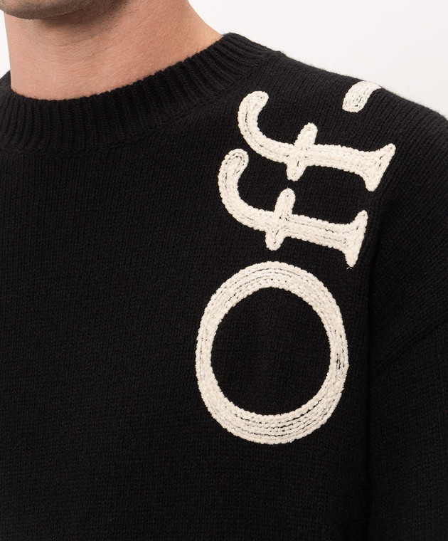Off-White Черный свитер с шерстью 44MHE213F26K001 изображение 5