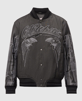 Off-White Темно-сірий комбінований бомбер Skyline 44MJA122Z26L002