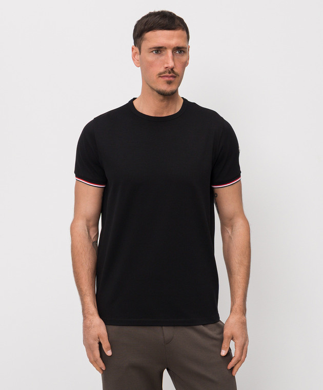 Moncler Черная футболка с контрастным окантованием L10918C7160087296 изображение 2