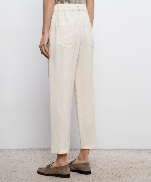 Brunello Cucinelli Штани кольору айворі з льоном MH126P9148 зображення 4