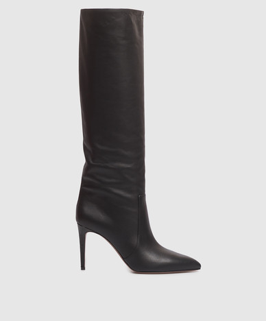 Черные кожаные сапоги Stiletto
