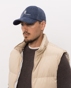 Brunello Cucinelli Синя вельветова кепка з вишивкою логотипа MY4999850