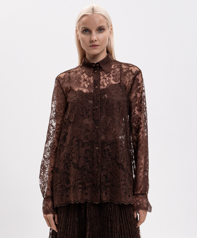 Ermanno Scervino Коричневая блуза с вышивкой D492K393CSAPEYF изображение 3