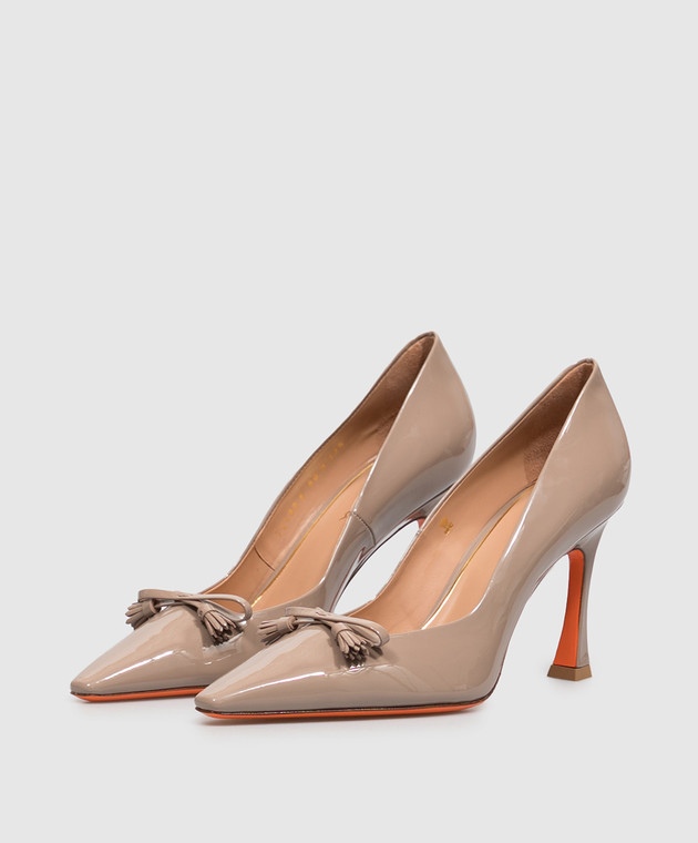 Santoni Бежевые кожаные лакированные туфли с бантом WDTV72492HI2NVHD изображение 2