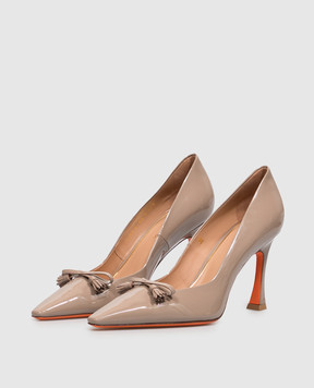 Santoni Бежевые кожаные лакированные туфли с бантом WDTV72492HI2NVHD