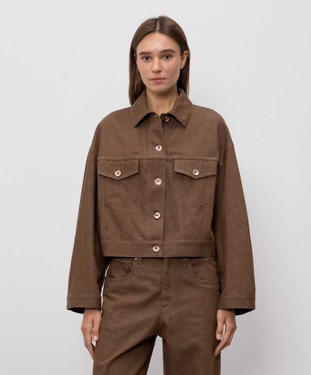 Brunello Cucinelli Коричнева джинсова куртка з ланцюжком моніль ML1347672P зображення 3