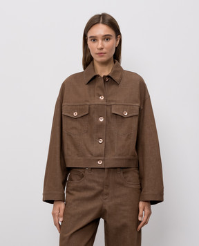 Brunello Cucinelli Коричнева джинсова куртка з ланцюжком моніль ML1347672P