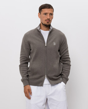 Brunello Cucinelli Серая спортивная куртка из кашемира с вышивкой эмблемы M2219206G