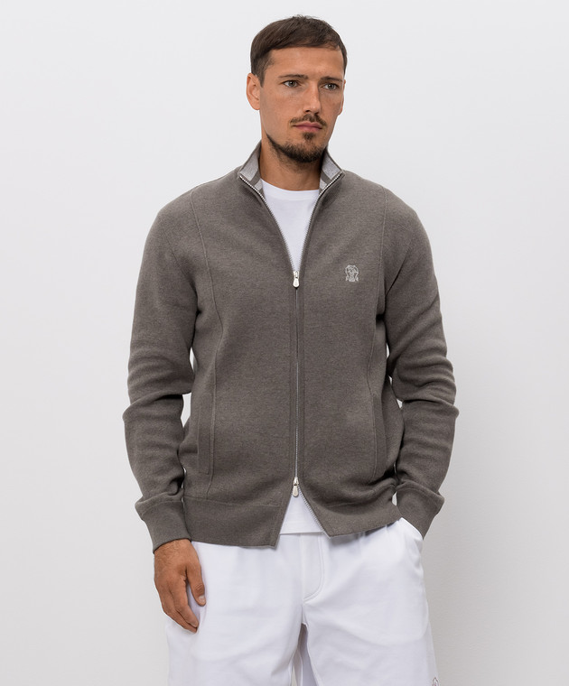 Brunello Cucinelli Серая спортивная куртка из кашемира с вышивкой эмблемы M2219206G изображение 3