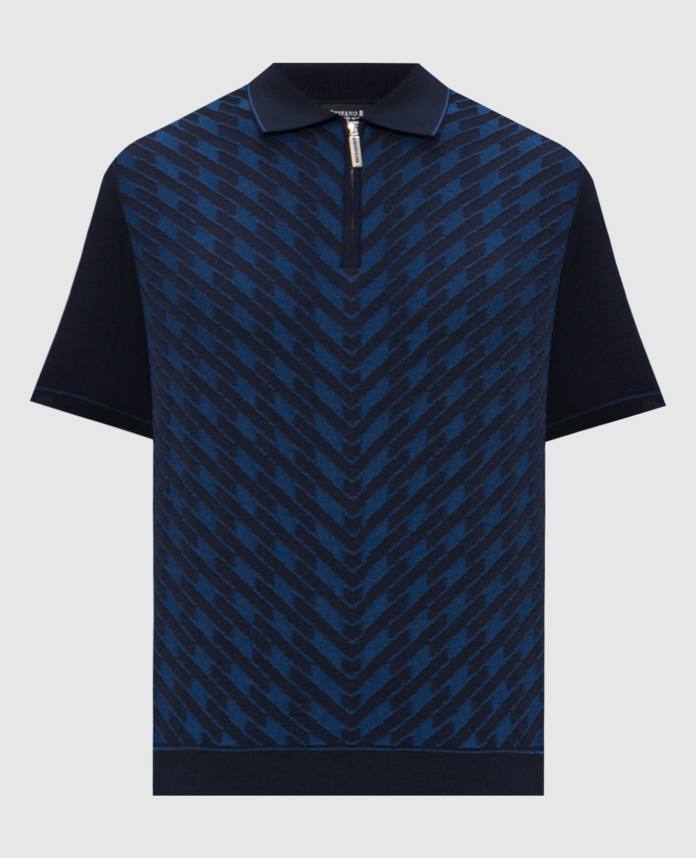Темно-синее поло с шелком в геометрический узор
