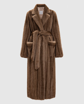 Rindi Коричнева шуба на запах з хутра норки 081VS025