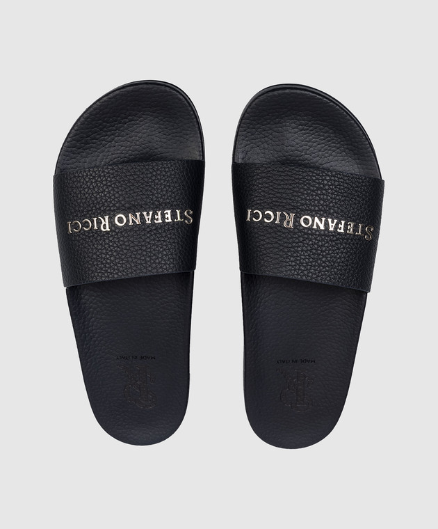 Stefano Ricci Синие кожаные слайдеры UG31G761VD изображение 4