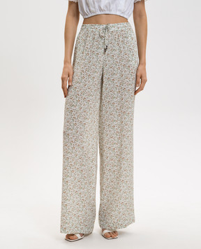 Ermanno Scervino Білі штани із шовку в квітковий принт D482P374XWE