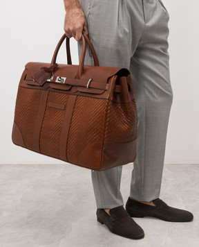 Brunello Cucinelli Коричневая кожаная дорожная сумка с логотипом MBXOBU071