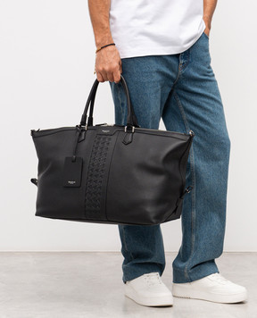 Serapian Черная кожаная дорожная сумка с логотипом SRCMOMTR707545C001