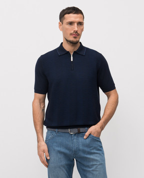 Stefano Ricci Синее поло с шелком в узор K818104P31F26170