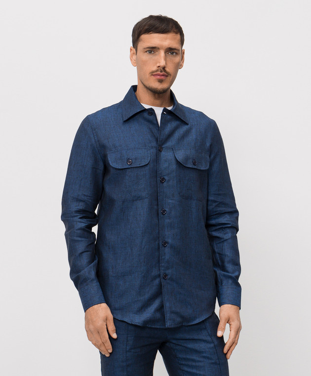 Doriani Cashmere Синя сорочка з льону DOSLIDR42269782538 зображення 3