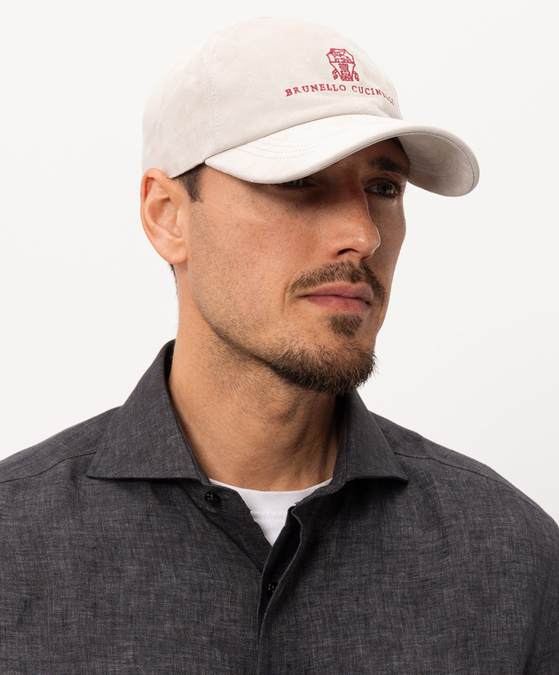 Brunello Cucinelli Серая замшевая кепка с вышивкой логотипа MPCLF9850 изображение 2