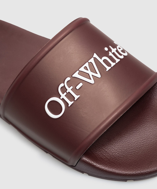 Off-White Бордові слайдери з фактурним логотипом OF06097601 зображення 5