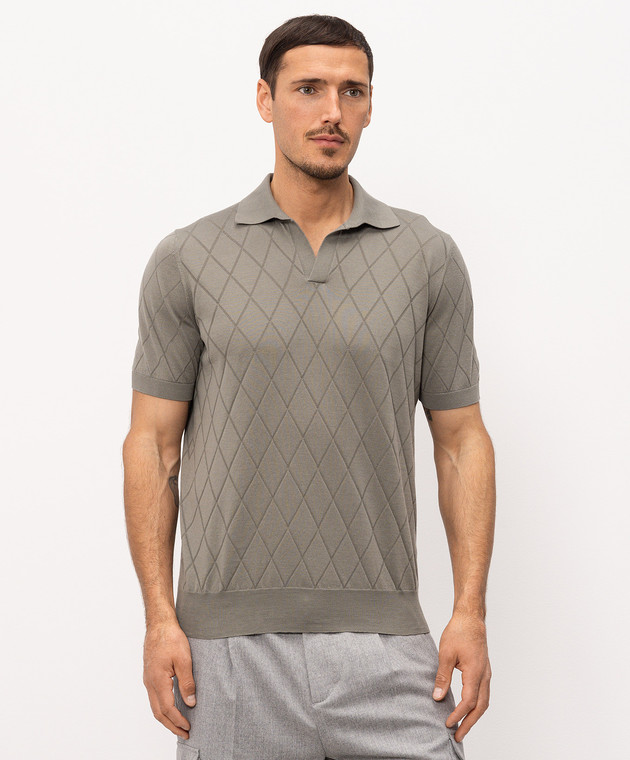 Brunello Cucinelli Зелене поло в геометричний візерунок M29806505P зображення 3