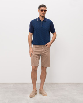 Stefano Ricci Синє поло з шовком з блискавкою K212034P31F26190