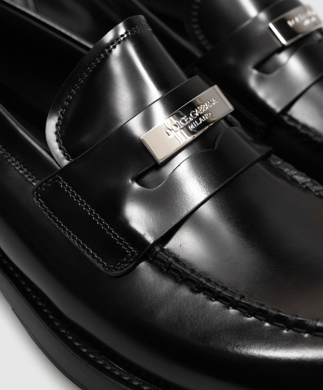 Dolce&Gabbana Черные кожаные глянцевые лоферы с монорамой A30291A0780 изображение 5