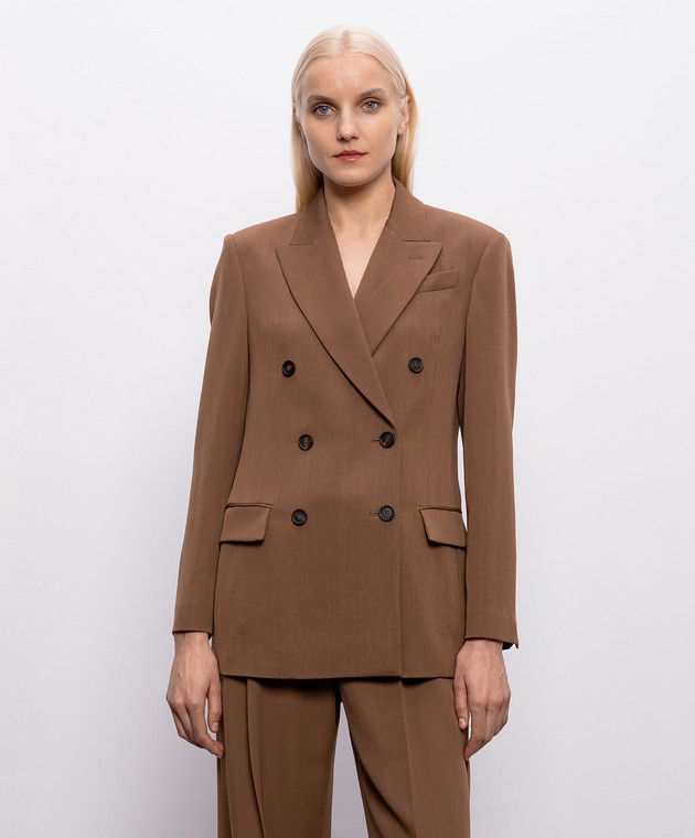 Brunello Cucinelli Коричневый двубортный жакет с шерстью MG5487095P изображение 3