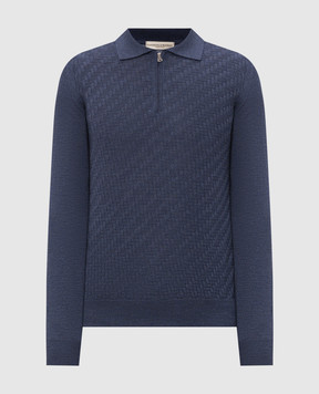 Cashmere&Whiskey Синее поло из мериноса шерсти в узор 1034