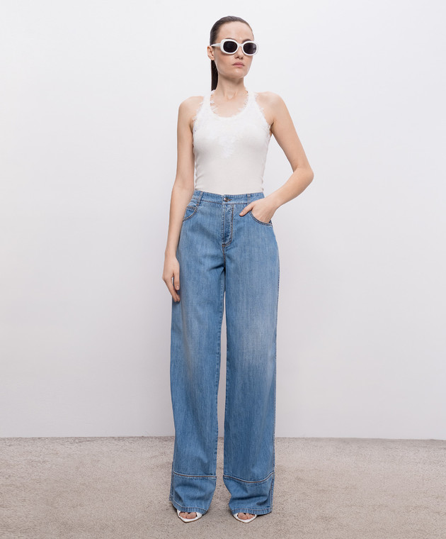 Ermanno Scervino Life Белый топ в рубчик с кружевом D484L302GWN изображение 2