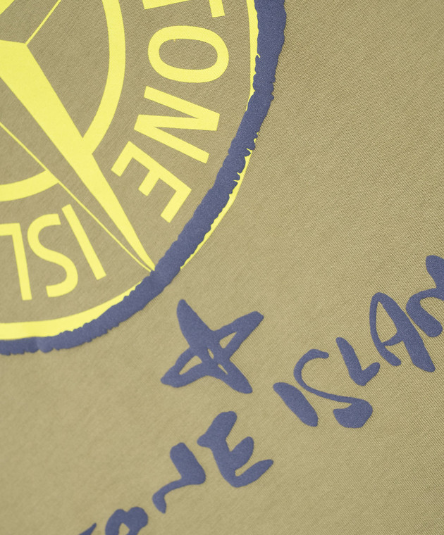Stone Island Детская футболка цвета хаки с логотипом и эмблемой L1S162100009S03771012 изображение 3