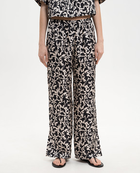 Asceno Чорні штани Loreto із шовку в принт B065F04C504