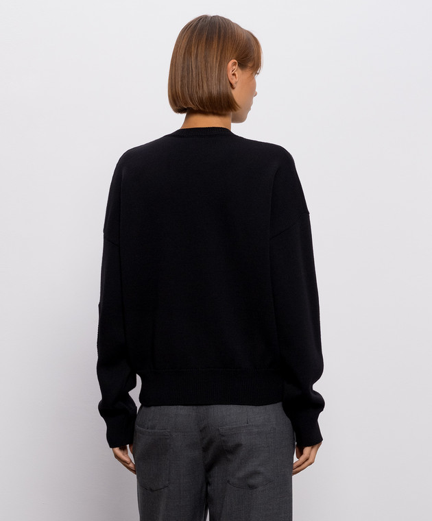 Off-White Черный джемпер из шерсти с фигурными вырезами 2FE00527T изображение 4