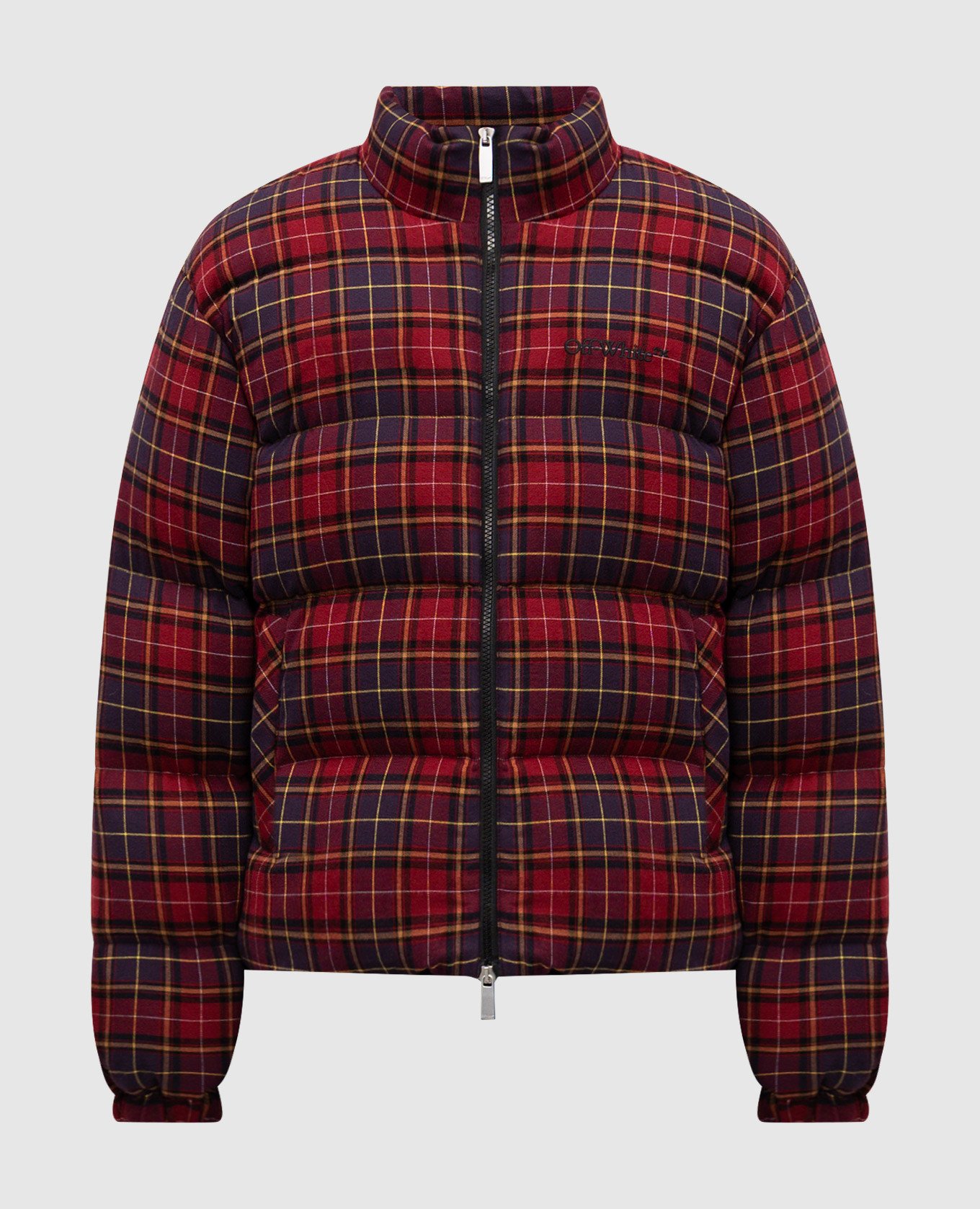 

Бордовый пуховик в клетку с логотипом, Пуховики