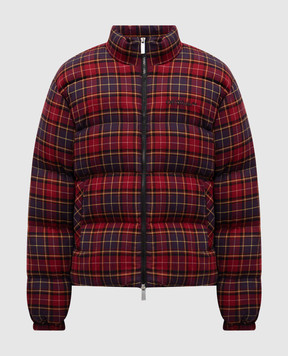 Off-White Бордовий пуховик в клітинку з логотипом OMED065F25FAB001