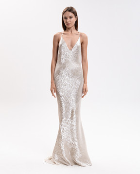 Tom Ford Бежева сукня максі з шовком з відкритою спиною AB3743FAX1898